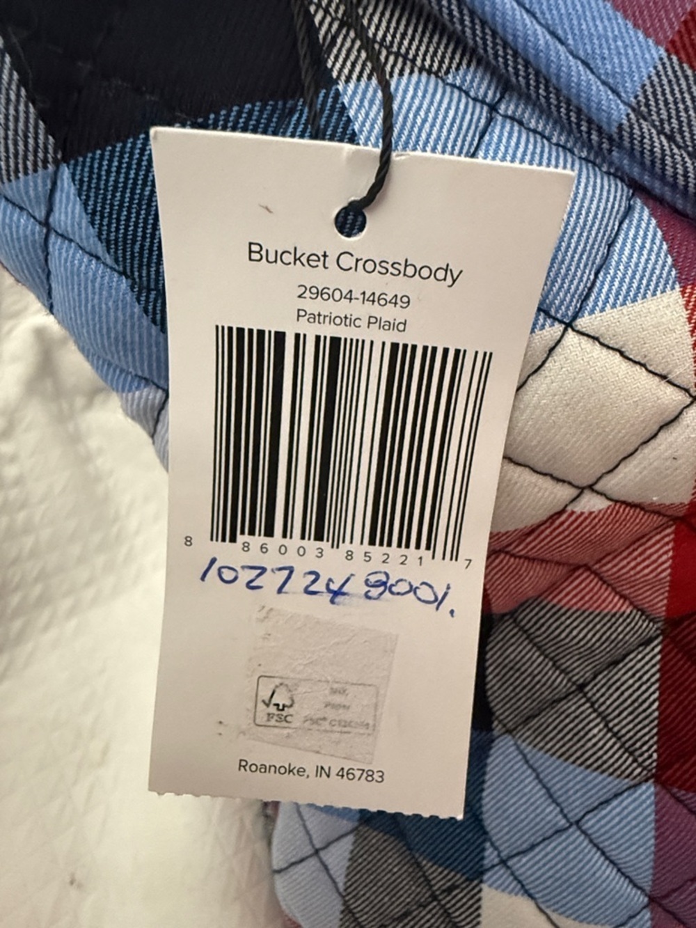 Vera Bradley Patriotic Plaid Bucket Crossbody Bag NWT Quilted Cotton Red Blue - Picture 2 of 10